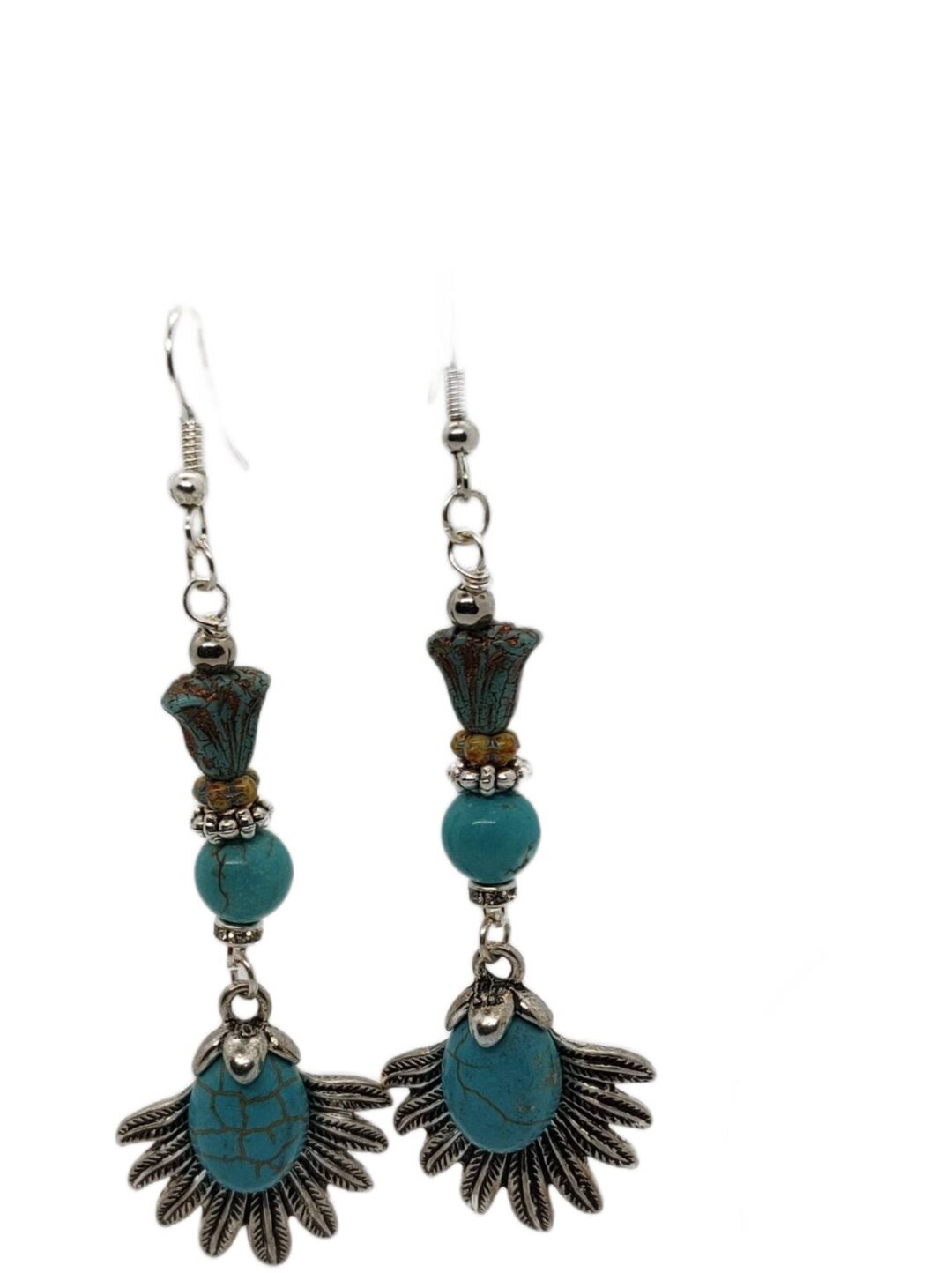 Turquoise Flower Pendant Drop Earrings