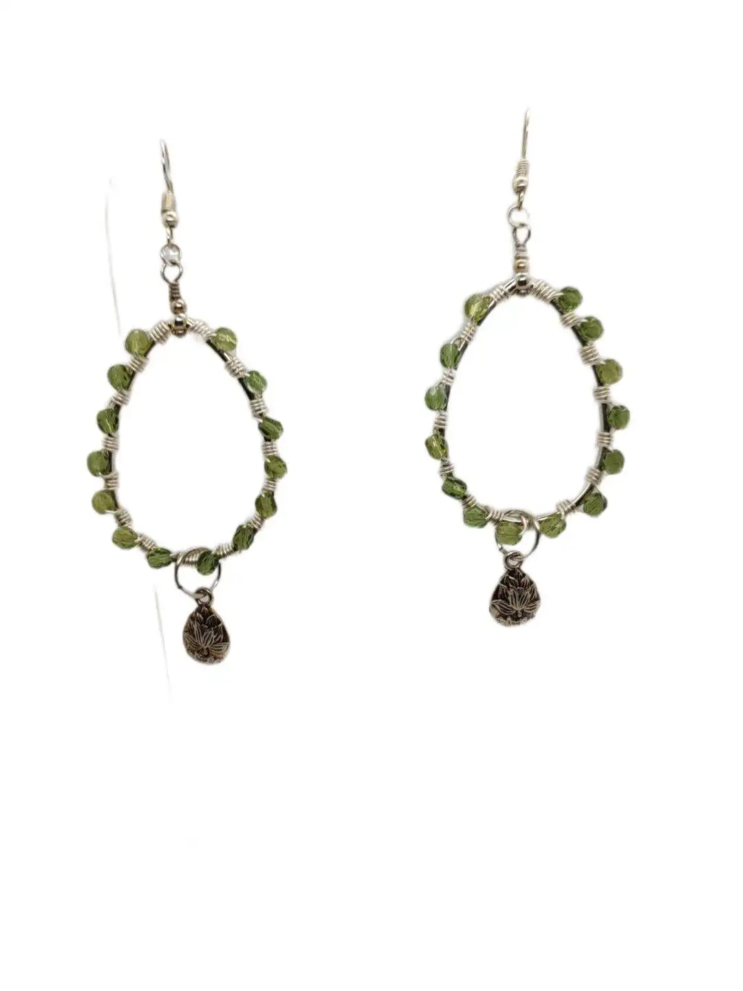 Peridot Silver Wire Wrapped Hoop Earrings