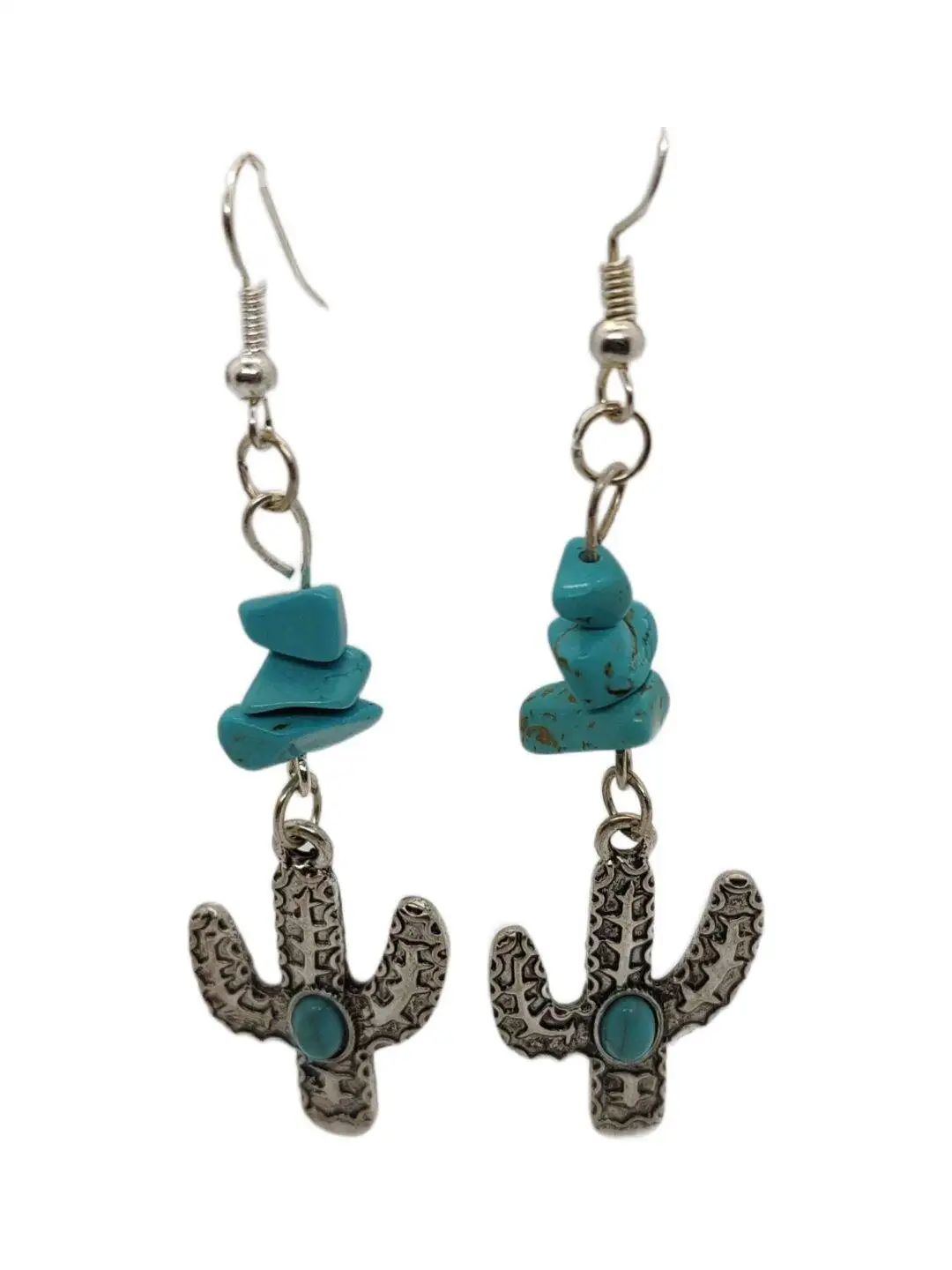 Silver & Turquoise Saguaro Cactus Drop Earrings