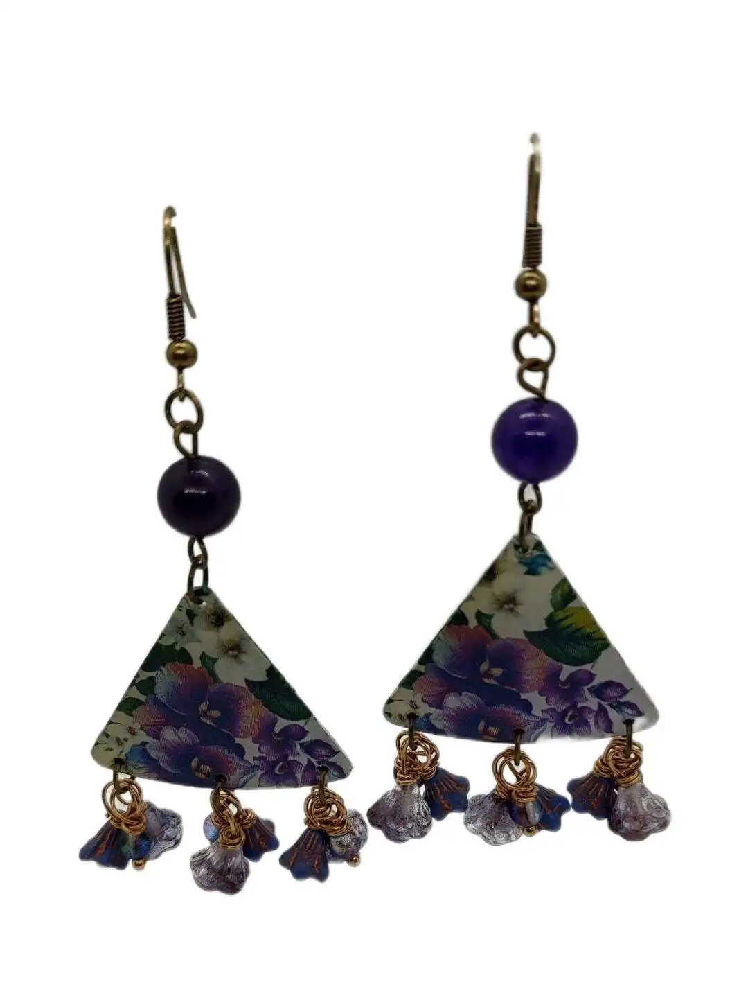 Floral Triangle Dangling Earrings