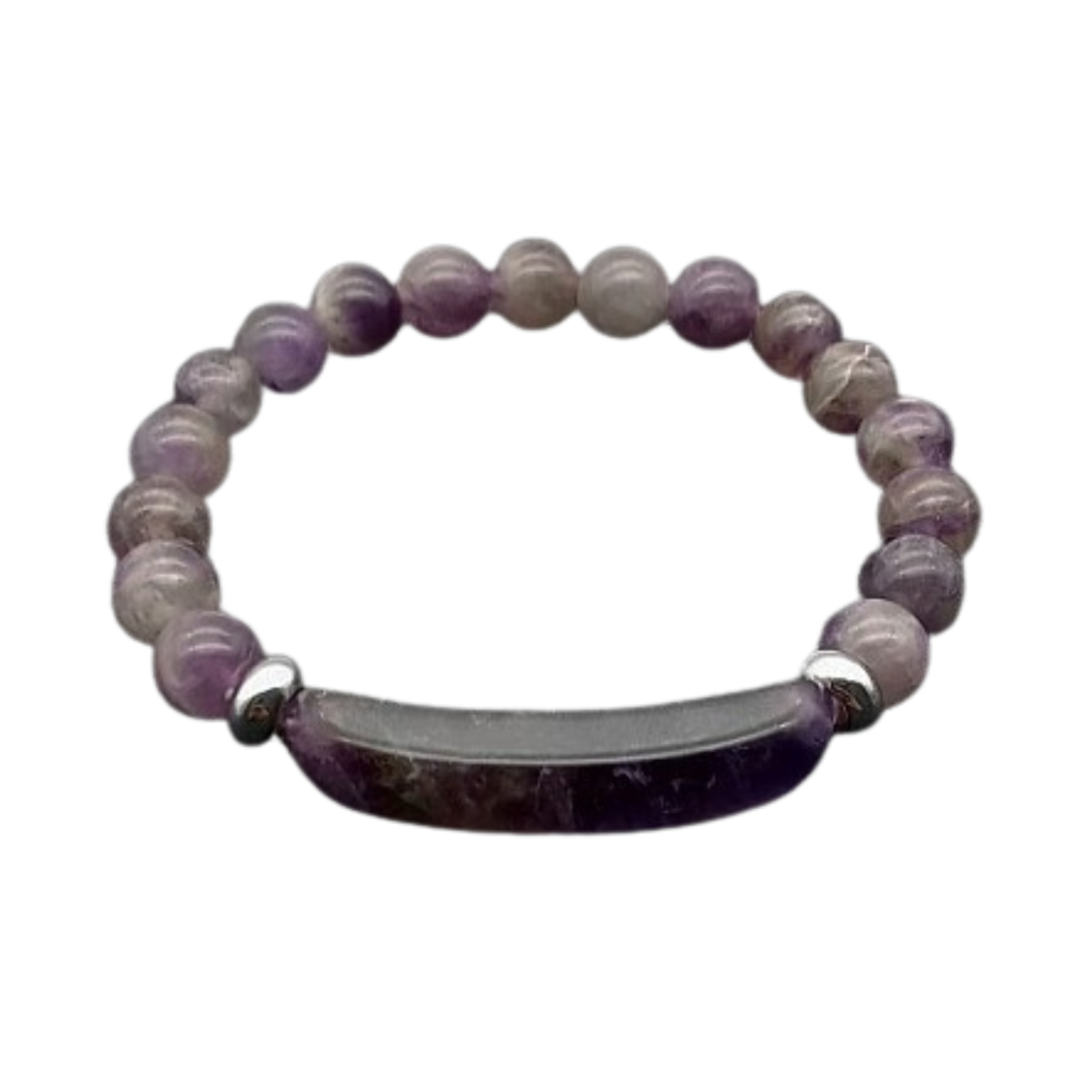 Natural Amethyst Bead Stretch Bracelet <ul> <li><strong>Elegant Design for Every Occasion: </strong>Elevate your style with our Natural Amethyst Bead Stretch Bracelet, featuring beautifully crafted 8mm beads that add a touch of elegance to any outfit. Whether you're dressing up for a special event or enhancing your everyday look, this bracelet is the perfect accessory to complement your unique fashion sense.</li> <li><strong>Handmade Quality and Care: </strong>Each bracelet is meticulously handmade, ensuring that every piece meets our high standards of quality and craftsmanship. You can feel confident wearing a product that has been created with attention to detail and love, making it not just an accessory but also a work of art.</li> <li><strong>Versatile Fit for All Wrist Sizes: </strong>With an approximate length of 7.5 inches and its stretchable design, this bracelet comfortably fits most wrist sizes. This versatility makes it an ideal gift for friends and family, allowing them to enjoy the beauty of natural amethyst without worrying about sizing issues.</li> <li><strong>The Healing Power of Amethyst: </strong>Known for its calming properties, amethyst has been revered for centuries as a stone of peace and tranquility. Wearing this bracelet may help promote emotional balance and clarity while adding a soothing element to your day-to-day life—perfect for anyone seeking harmony in their busy world.</li> <li><strong>Thoughtful Gift Choice: </strong>Searching for the perfect gift? This Natural Amethyst Bead Stretch Bracelet makes an excellent choice for birthdays, anniversaries, or just because! With its stunning appearance and meaningful attributes, it’s sure to touch the heart of anyone who receives it.</li> </ul>