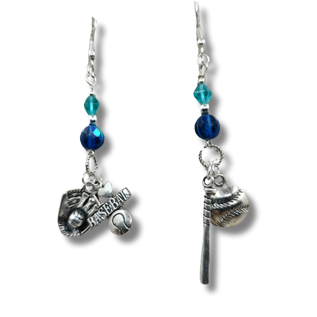 handmade baseball charm drop earrings