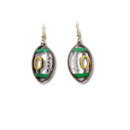 Dainty Green & Yellow Wood Football Earrings