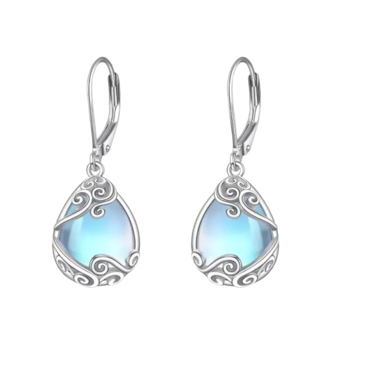 Blue Waterdrop 925 Sterling Silver Drop Earrings Inlaid Moonstone