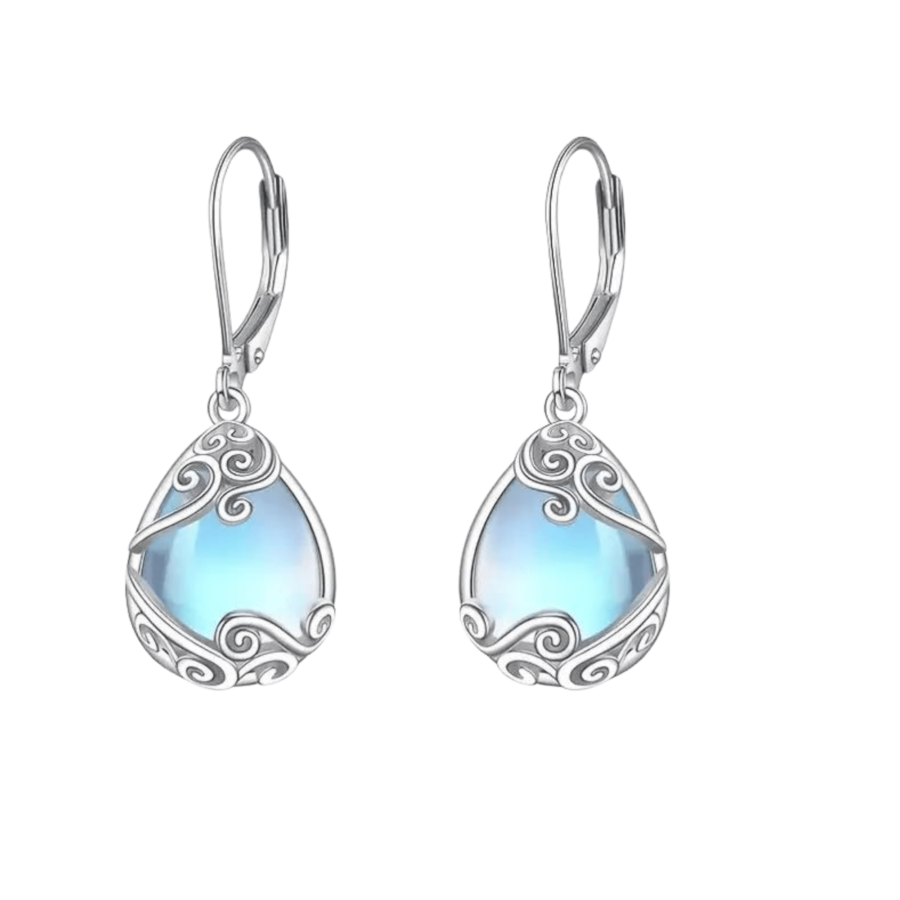 Blue Waterdrop 925 Sterling Silver Drop Earrings Inlaid Moonstone