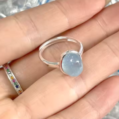 Adjustable Sterling Silver Natural Round Stone Ring - Image 5