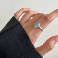 Adjustable Sterling Silver Natural Round Stone Ring - Image 2