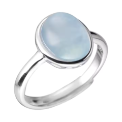 Adjustable Sterling Silver Natural Round Stone Ring