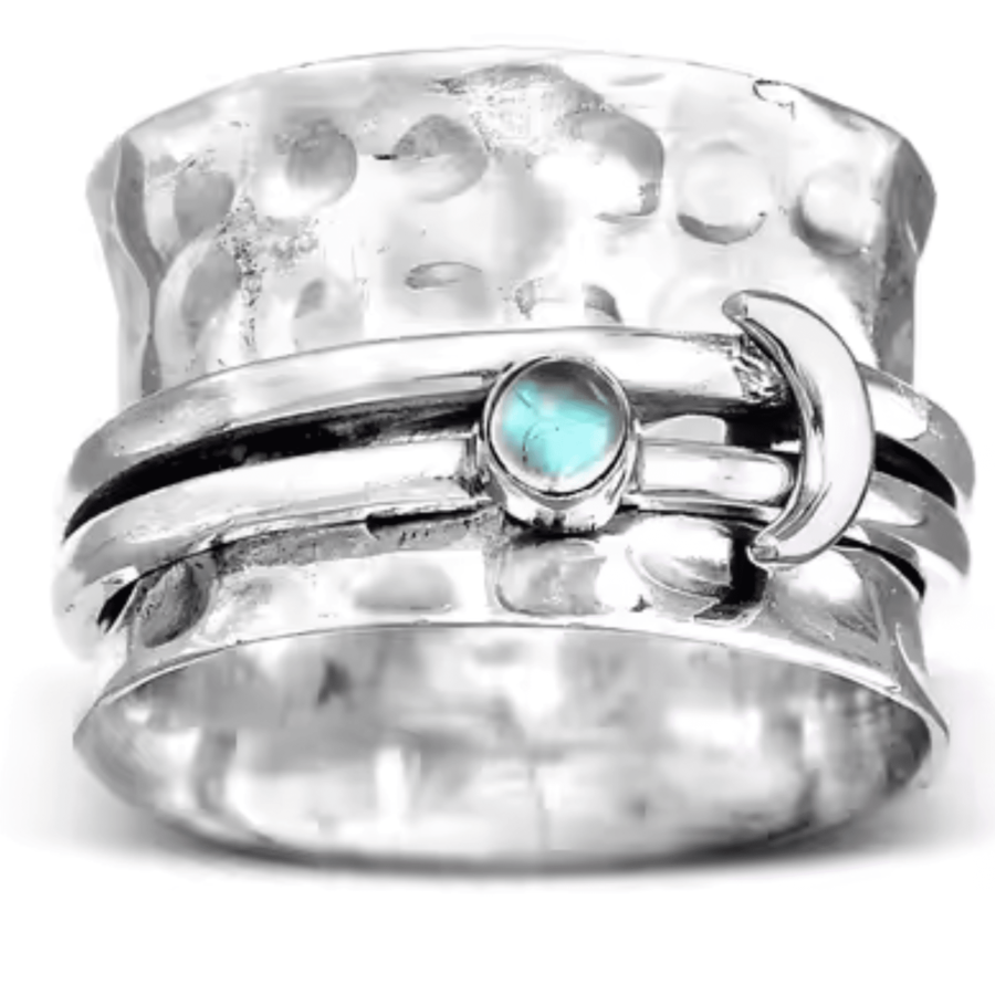 Home 8 Handmade Zircon Mosaic Anxiety Ring In Silver