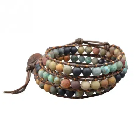 3 Strands Multilayer Woven Matte Stone Wrap Leather Bracelets