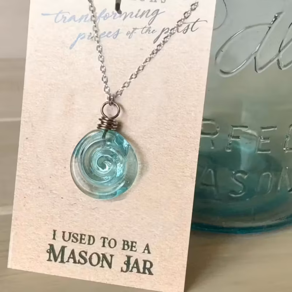 Home 14 Glass Spiral Teardrop Pendant Necklace