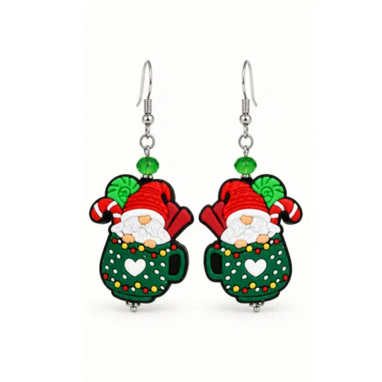 Christmas Gnome Mug Dangle Earrings By Flower Vibe Jewelry
