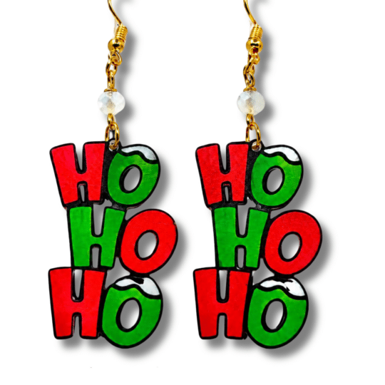 Red with Green Ho Ho Ho Earrings