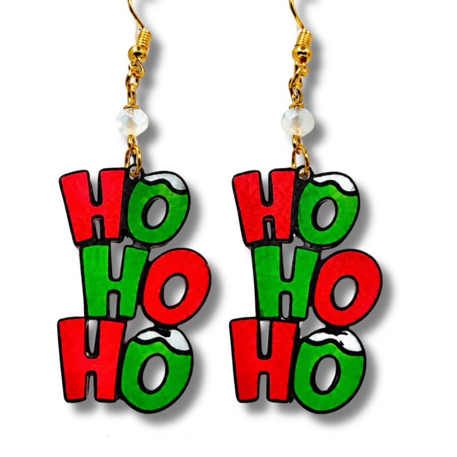 Home 14 Red with Green Ho Ho Ho Earrings